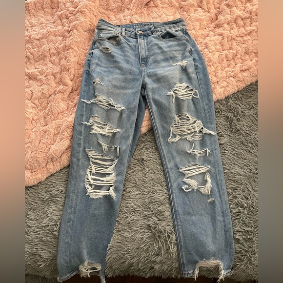 Light Wash Distressed Mom Jeans